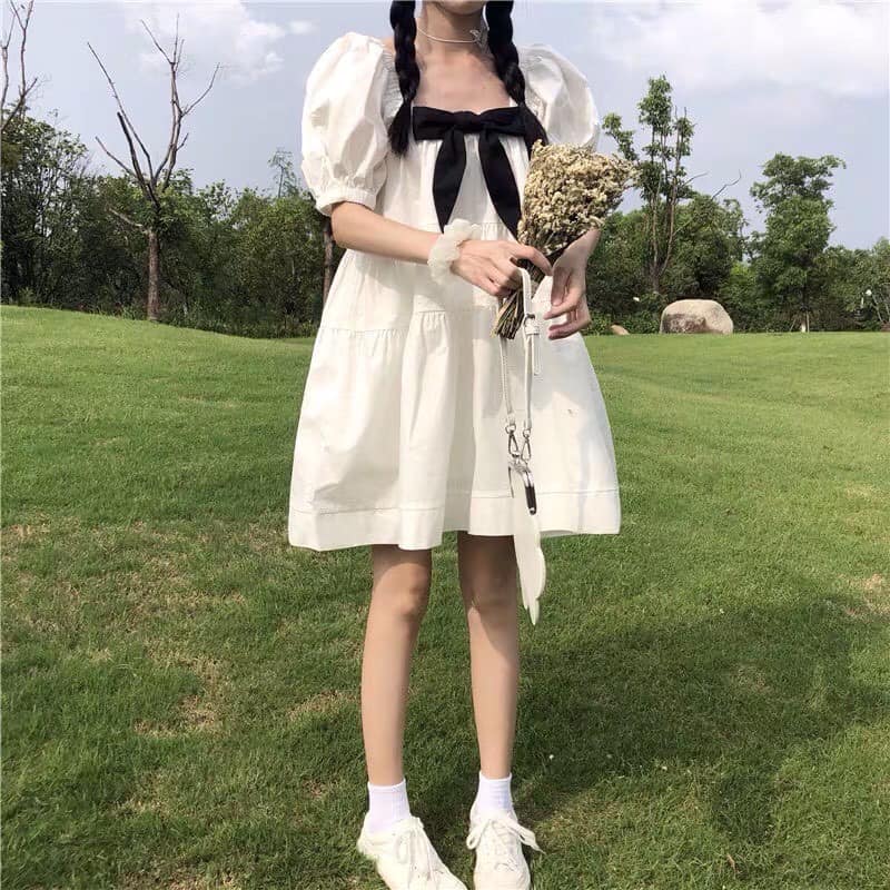 ĐẦm babydoll nữ, đầm babydoll trắng, đầm babydoll nơ cổ, đầm babydoll cổ vuông, đầm xòe trắng, đầm công chúa, đầm nữ đễ thương, đầm dự tiệc, đầm ulzzang, đầm trắng xòe, đầm trắng babydoll, CLOWE
