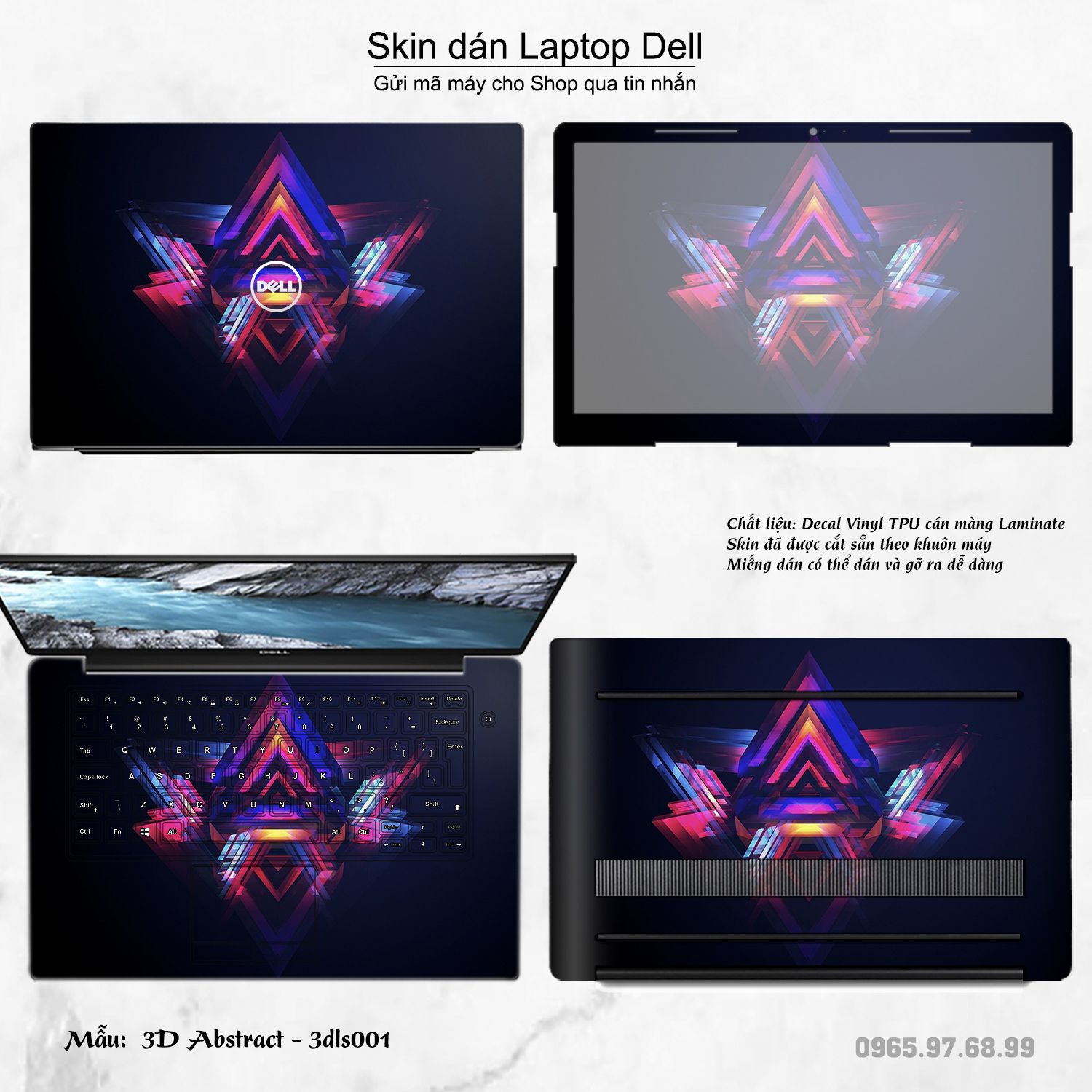 Decal Skin dán Laptop Dell mẫu 3D (inbox mã máy cho shop)