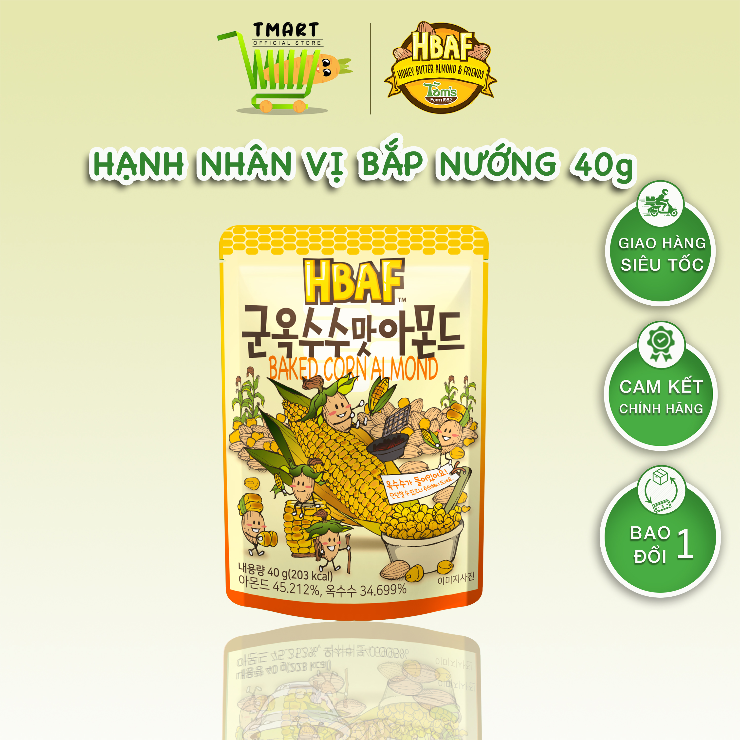 Hạt Hạnh nhân tẩm Vị HBAF Hàn Quốc 40g