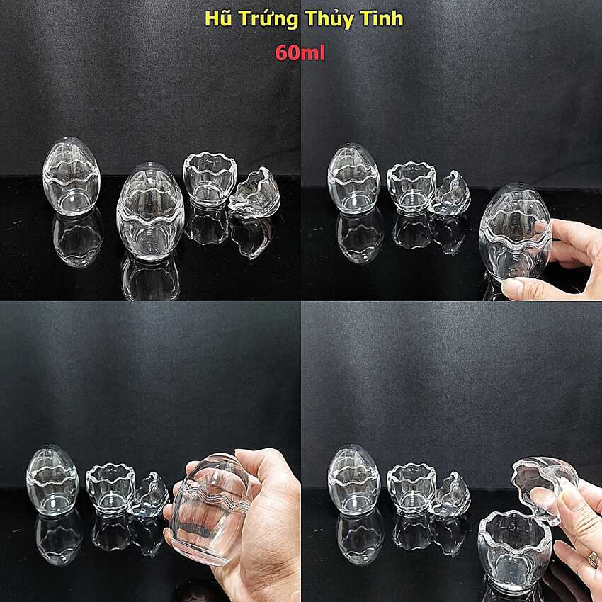 Hũ Làm Bánh Plan hình quả trứng 60ml (1 cái) – Hũ Thủy Tinh Nhỏ cường lực chịu nhiệt cực dày – Lọ Thủy Tinh hình trứng siêu trong
