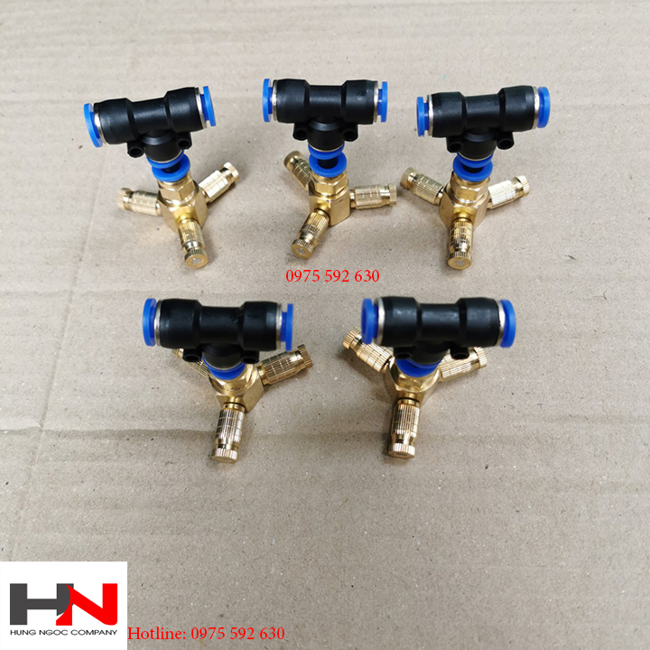 Combo 5 béc phun sương 3 hướng đồng gắn tê 8