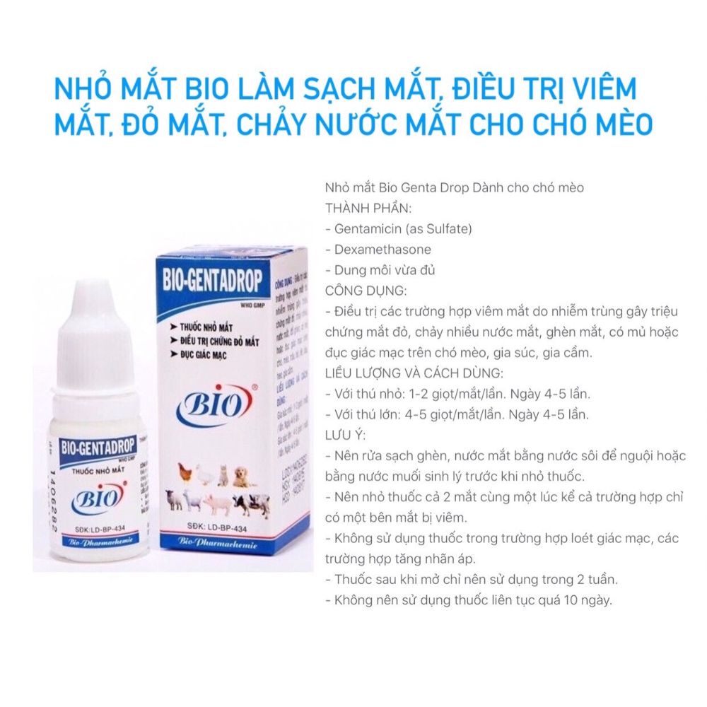 Dung Dịch Nhỏ Mắt Cho Chó Mèo Bio Genta Drop 10ml