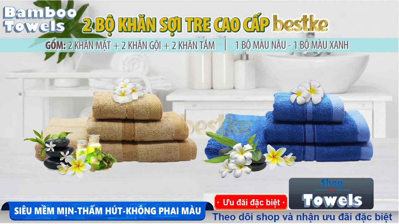 Khăn mặt , khăn sợi tre bestke màu xanh