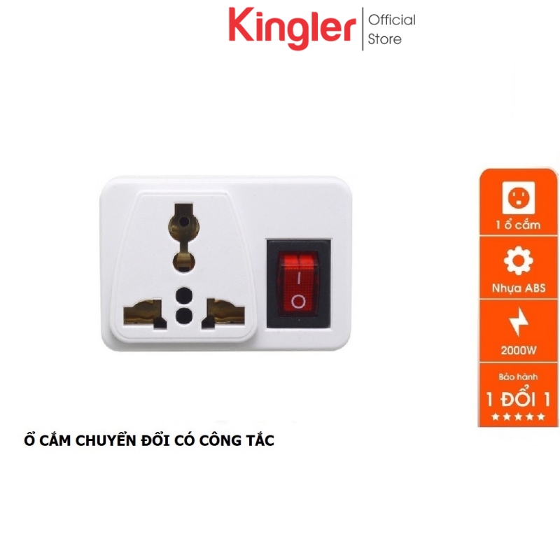 Ổ cắm - phích cắm chuyển đổi từ 3 chân sang 2 chân || 3 chạc sang 2 chấu - có công tắc tiện dụng, cắm chuyển đổi 3 chấu xéo. kingler 8609