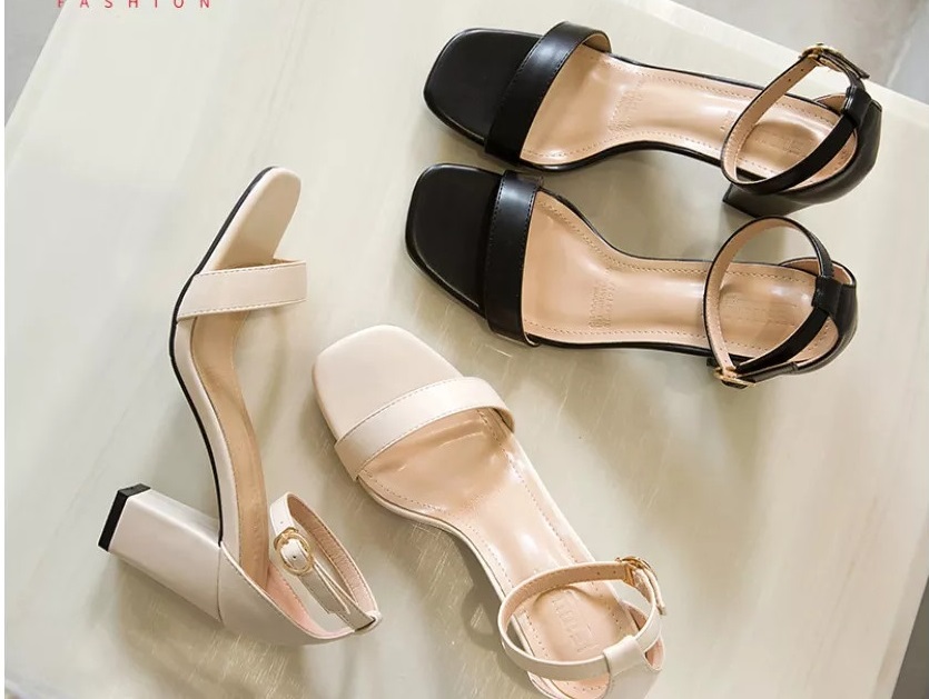 Giày cao gót sandal 7cm bản ngang đen - cg0112