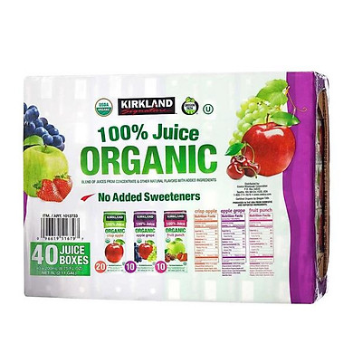 Nước ép trái cây KIRKLAND Signature Organic 100% Juice 40 hộp x200ml.  Date 12/2023