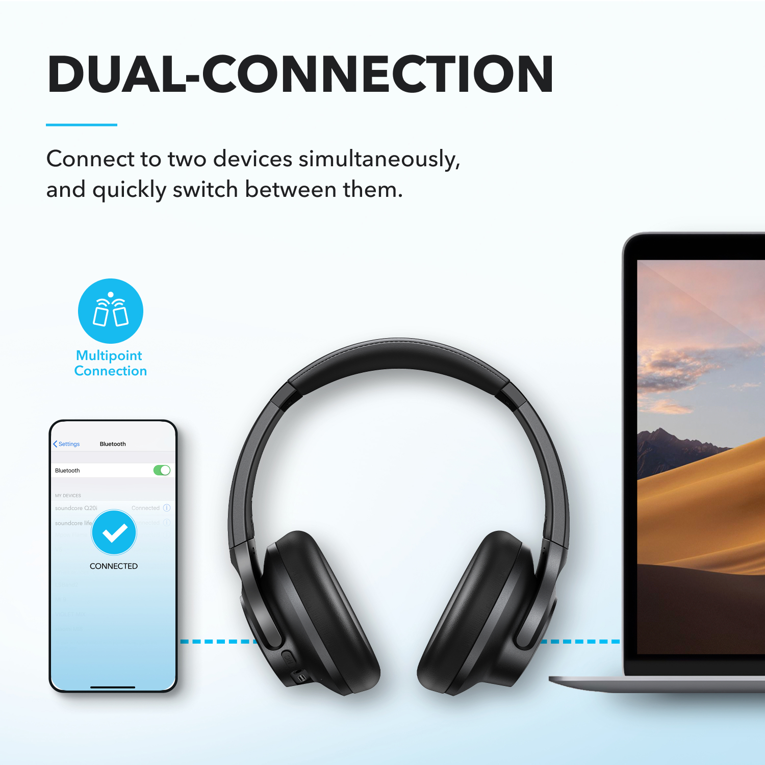 Soundcore by Anker Q20i Hybrid ANC Headphones, Wireless Over-Ear Bluetooth, 40H Long ANC Playtime, Hi-Res Audio, Big Bass, Customize via an App, Transparency Mode, Ideal for Travel-A3004