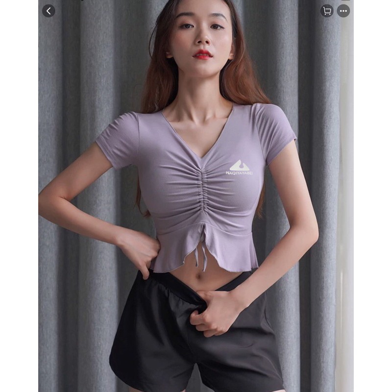 Áo croptop dây rút có mút sẵn