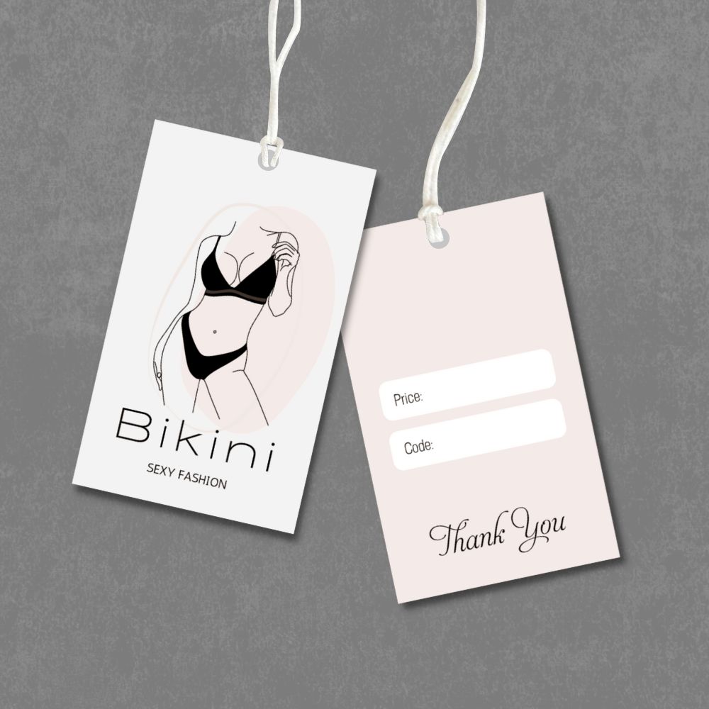 100 cái tag mác đồ lót, mác treo quần áo bikini, thẻ treo thời trang đồ nội y size 5.4x3.4cm