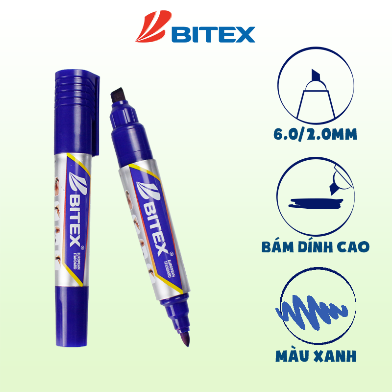 2 cây Bút lông dầu Bitex mực xanh/ Đỏ/ Đen PM01