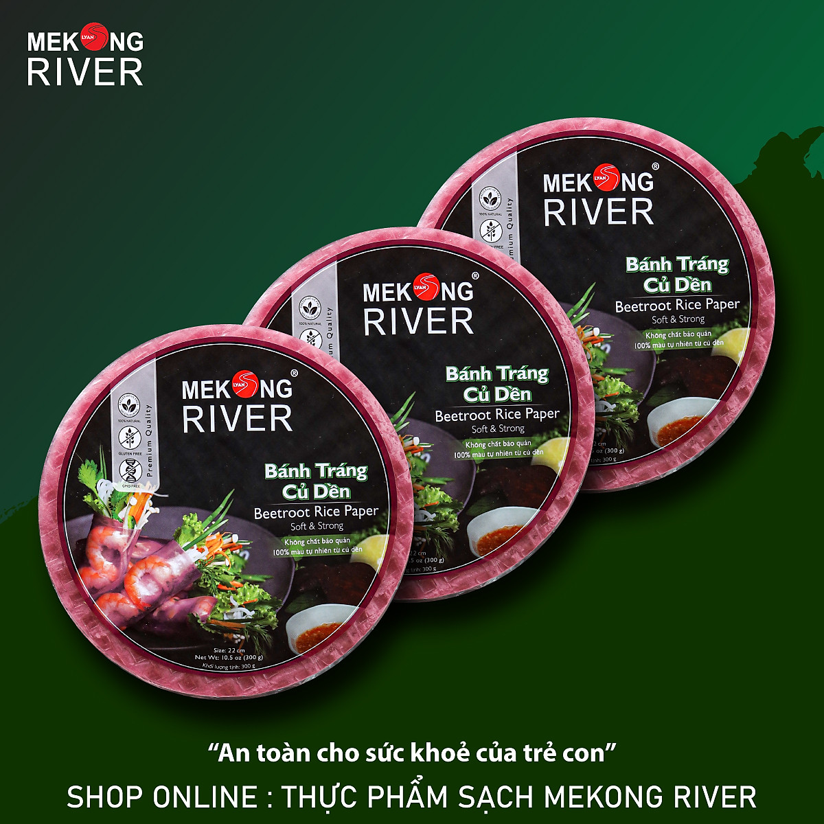 Combo 3 gói Bánh Tráng MeKong River Củ Dền - 16cm