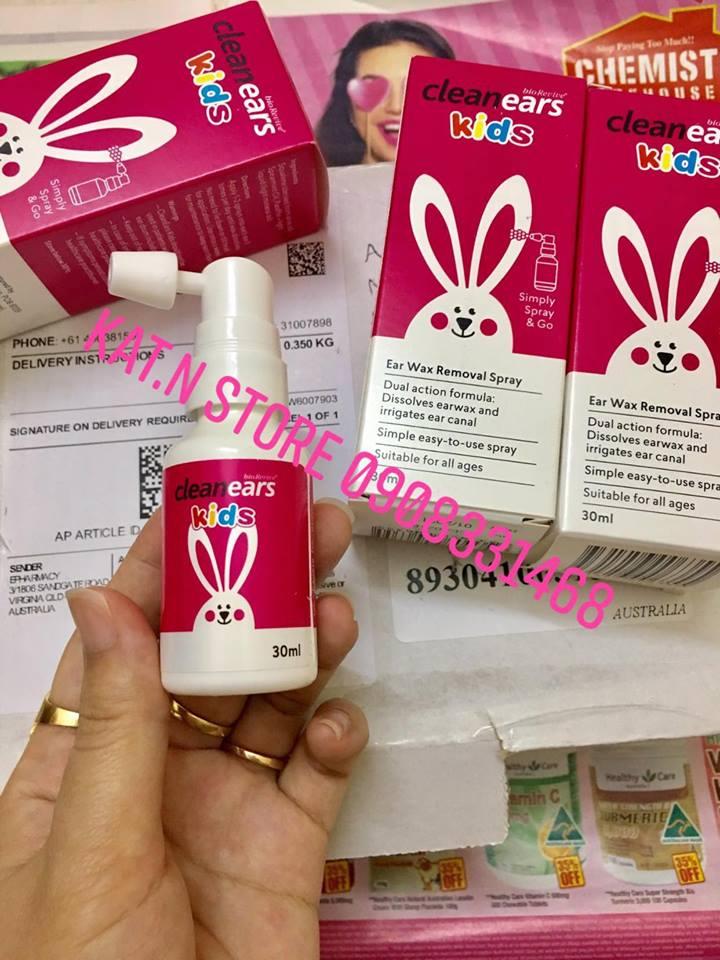 Xịt vệ sinh ráy tai cleanears kids cho bé bill nội địa úc