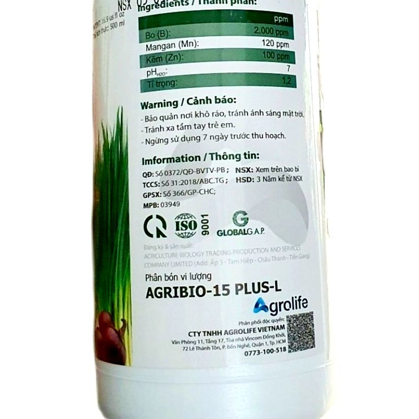 💎 Phân bón AGRIBIO - 15 PLUS-L 🌱 SIÊU DƯỠNG HÀNH, HẸ (500ml)