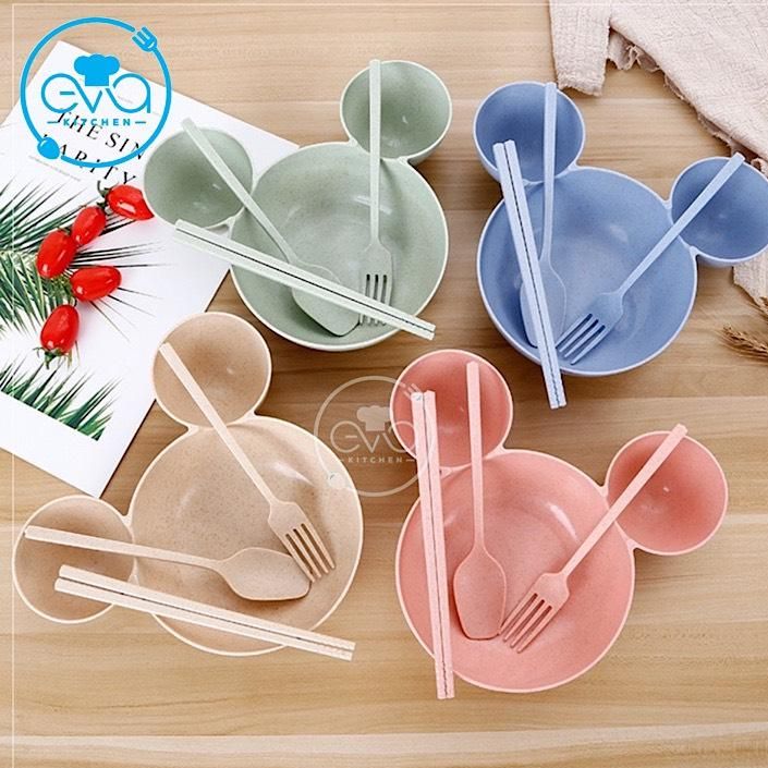 Bộ Chén Ăn Dặm Lúa Mạch Gồm Đũa Muỗng Nĩa Cho Bé