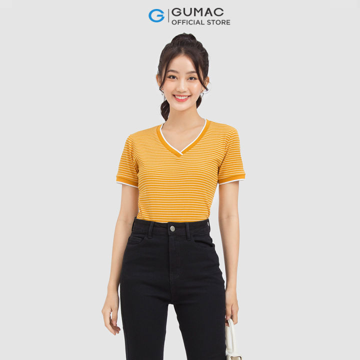 Áo thun nữ GUMAC ATC06020 gân phối bo