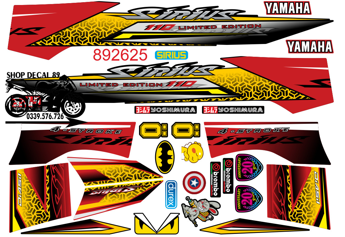 Tem Rời 3 Lớp SIRIUS ĐỎ VÀNG HOA VĂN MS 892625 - Dán Cho Sirius Xăng Cơ