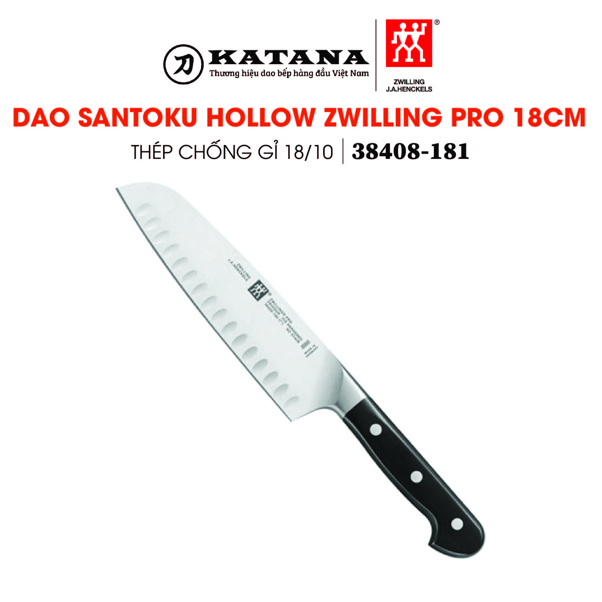 [Trả góp 0%]ZWILLING - Dao Santoku hollow ZWILLING Pro - 18cm