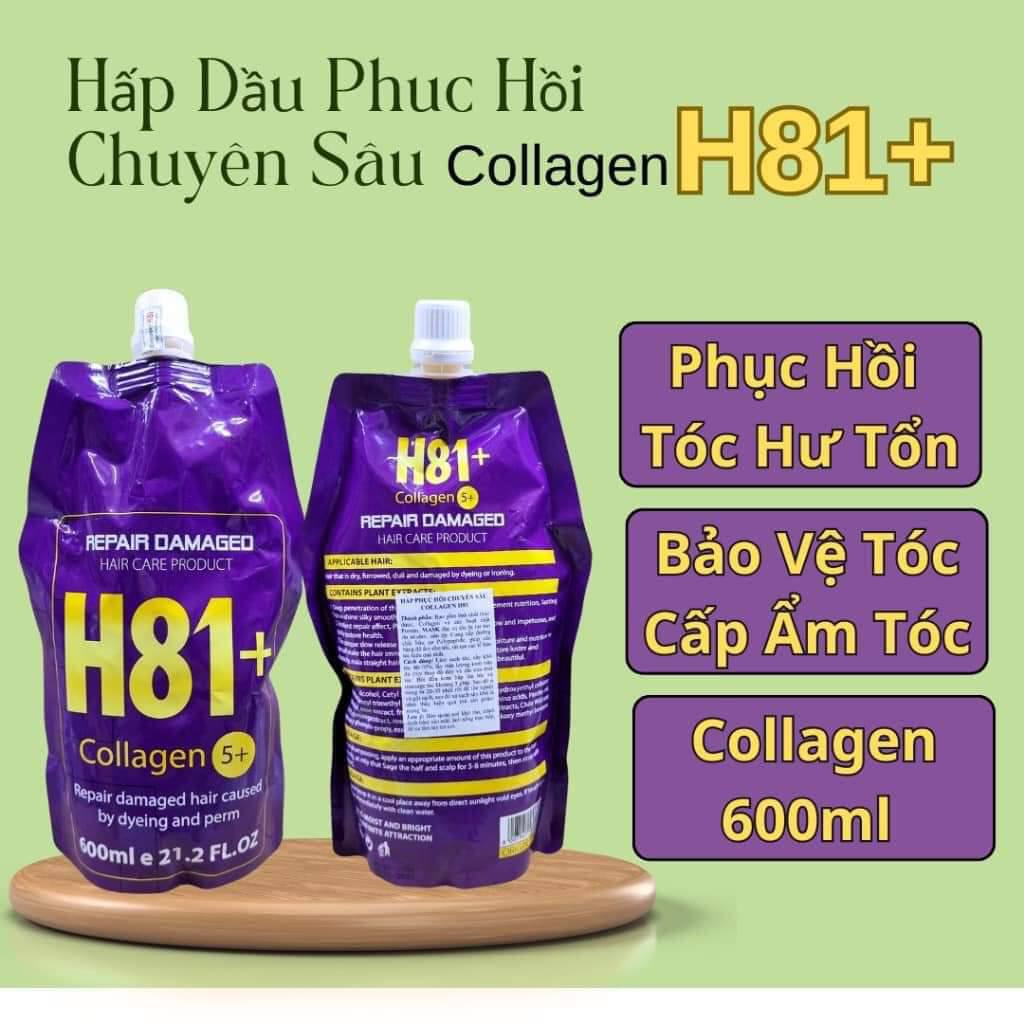 Kem Hấp dầu xả tóc hàng ngày phục hồi H81 plus colagen phục hồi hư tổn khô xơ bóng mượt chăm sóc tóc túi 600ML