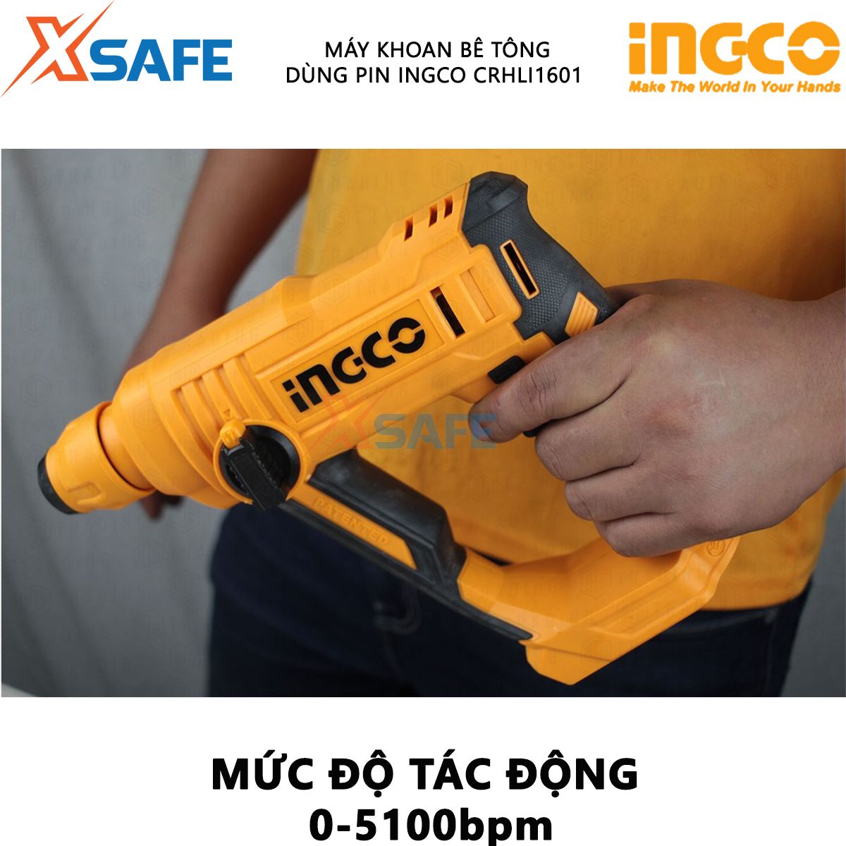 Machine concrete drill battery ingco CRHLI1601 | drill using battery portable power generation battery 20V, no-load speed 0-900rpm, capable of drilling concrete maximum Φ 16mm, no drill hole screws material surface concrete, wood, wall [XTools] [xsafe]