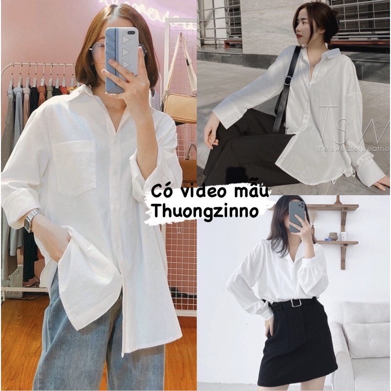 (Ảnh thật shop) Áo sơ mi trắng túi hộp, Áo sơ mi trắng Basic unisex dễ phối đồ