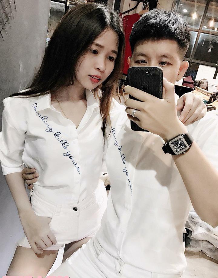 [HCM]ÁO SƠ MI NAM NỮ CẶP ĐÔI PHỐI CHỮ TÌNH YÊU NỒNG NÀN SA