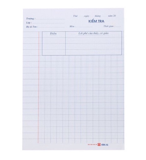 Giấy kiểm tra cấp 1 4 ô ly  Hồng Hà