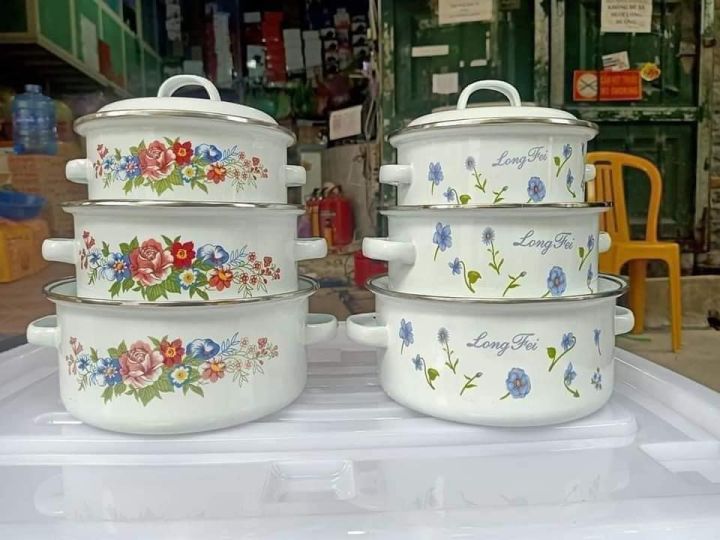 Bộ 3 nồi hoa tráng men sứ