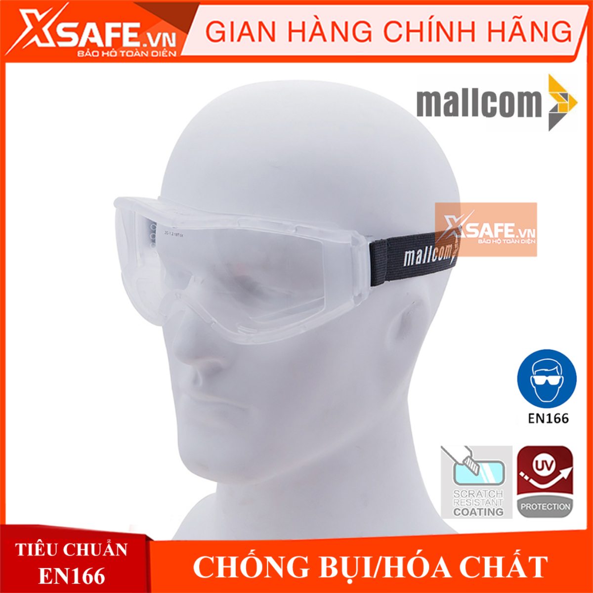 Kính bảo hộ chống hóa chất Mallcom Cirruskínhphòng dịch, chống bụi, gió, hóa chấtchống trầy xước, va đập, chống tia UV