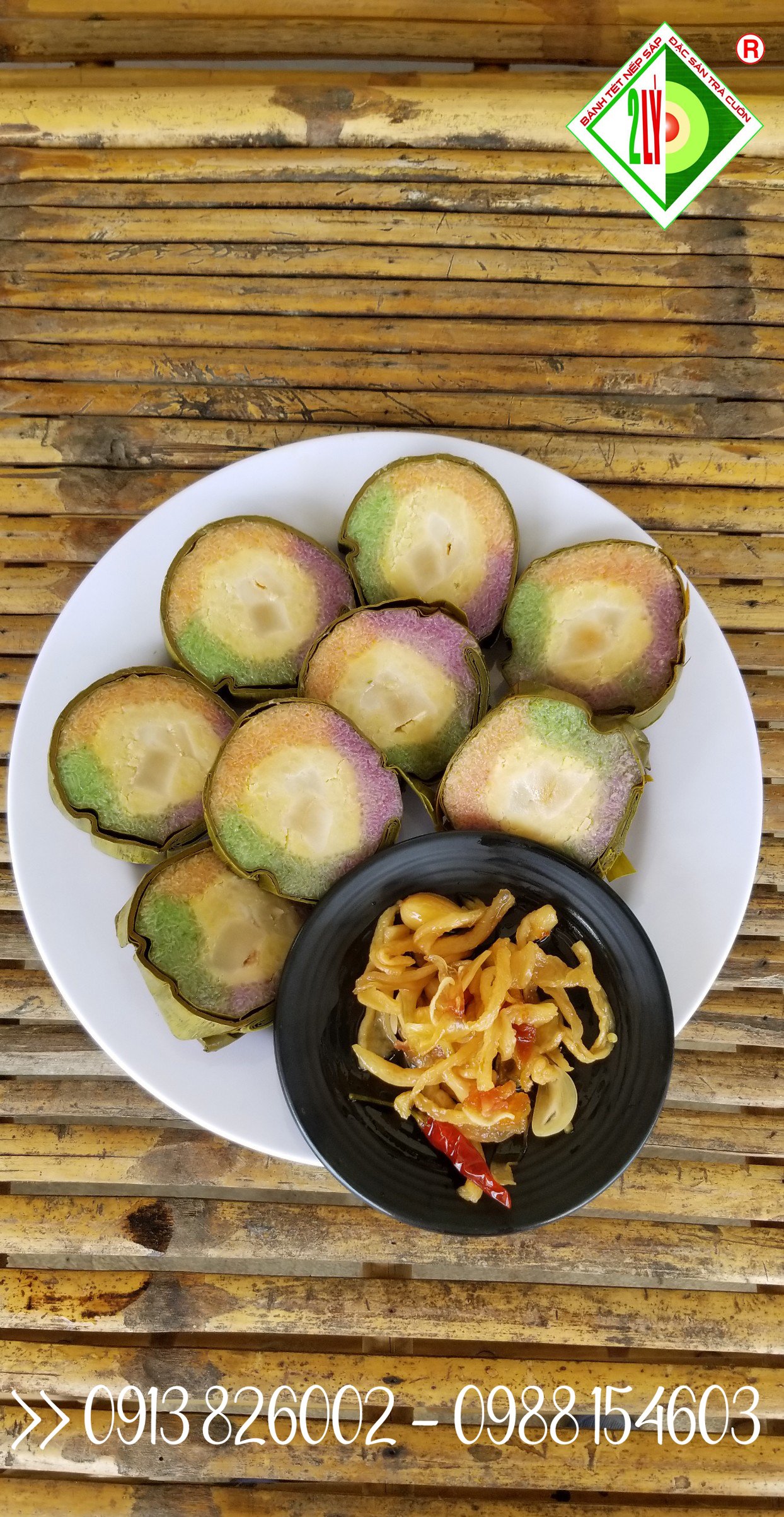 Bánh Tét Ba Màu đậu mỡ không trứng [Bánh tét Trà Cuôn Hai Lý tại Trà Vinh]