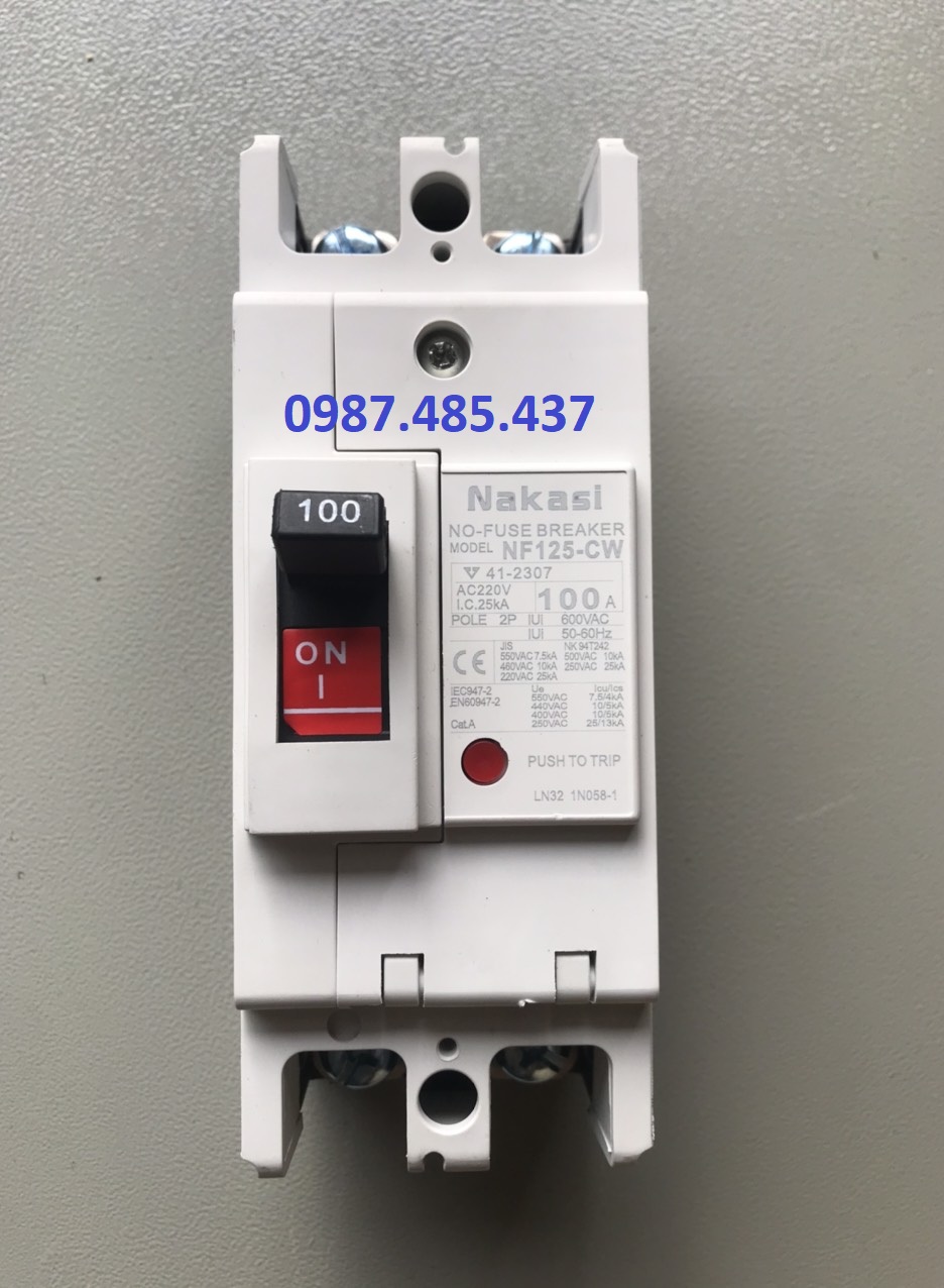 Aptomat khối 1 pha MCCB 2P 100A, 60A NAKASI