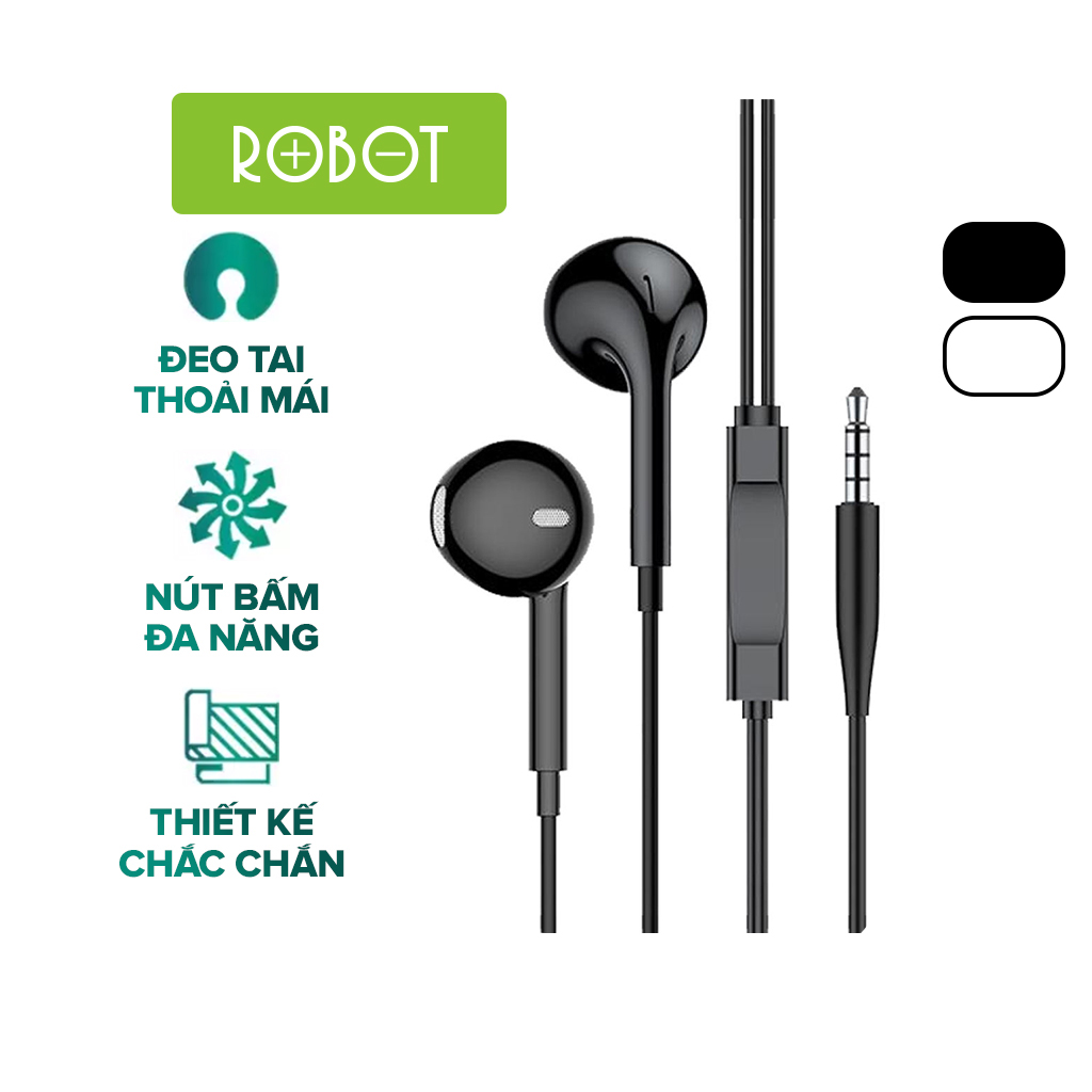 Tai nghe Robot RE10 tai nghe có dây thiết kế nhét tai âm thanh hd trong rõ nghe nhạc chơi game có micro đàm thoại cổng 3.5mm bass mạnh tương thích với điện thoại samsung oppo xiaomi huawei l hàng chính hãng
