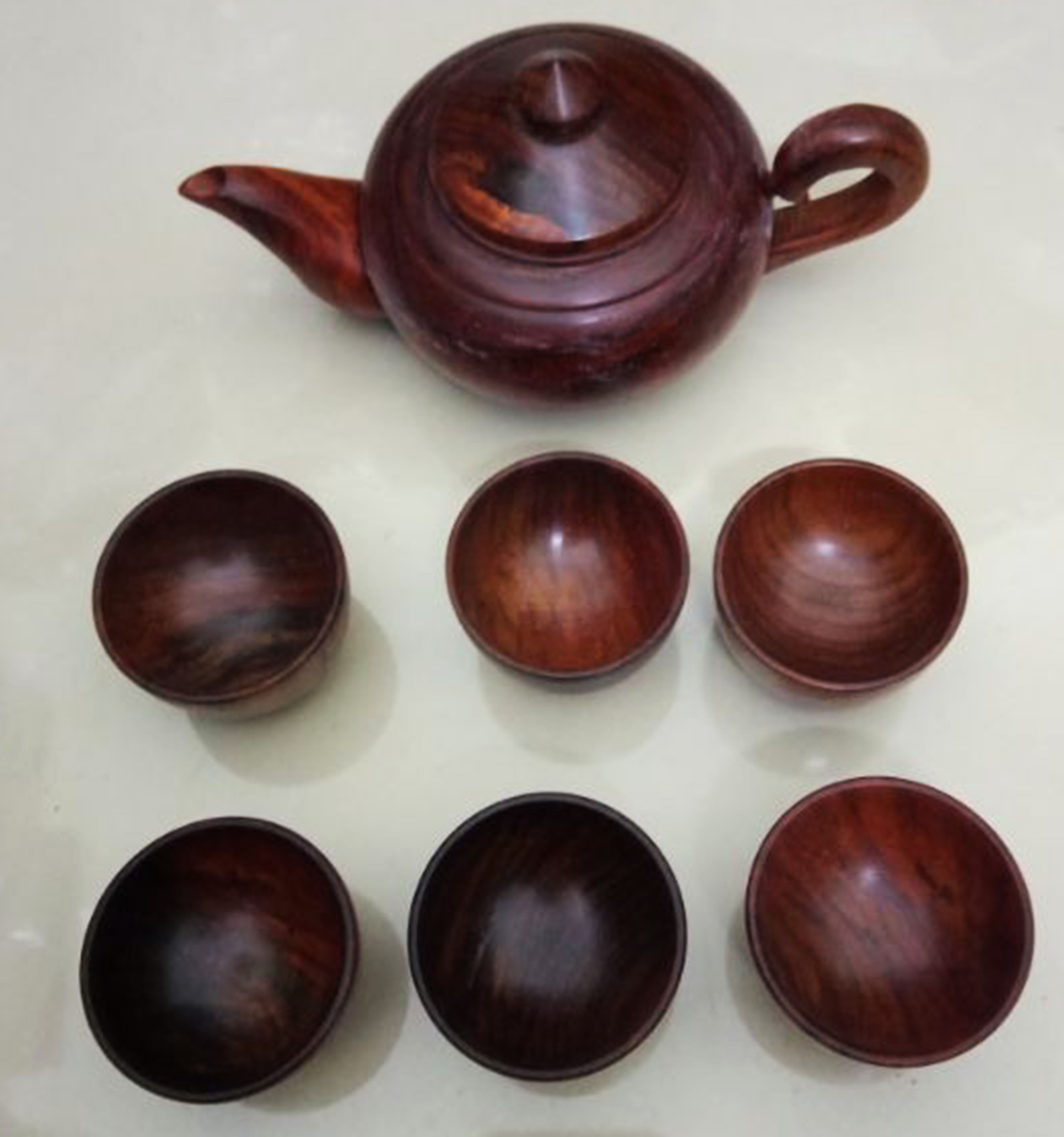 Bộ tách trà gỗ hương đỏ-Bộ ấm chén gỗ hương nguyên khối