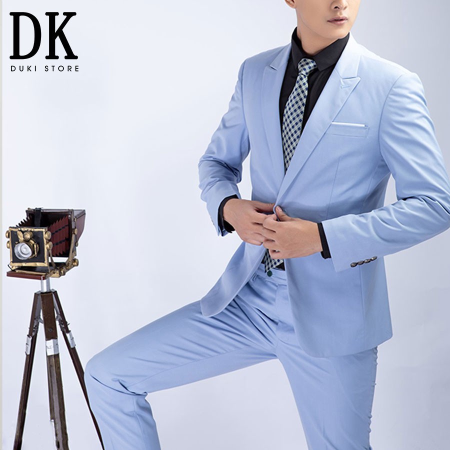 Bộ vest nam 1 cúc màu xanh dương nhạt thanh lịch DKA0031 - DUKI STORE