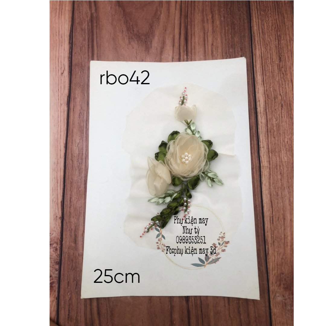 nhánh hoa thêu ruy băng 25cm