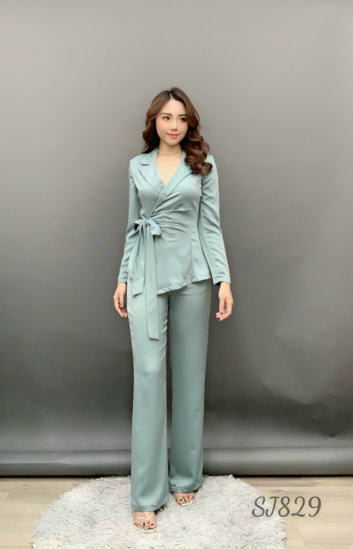 [HCM]Set bộ quần ống rộng áo Vest Cột eo