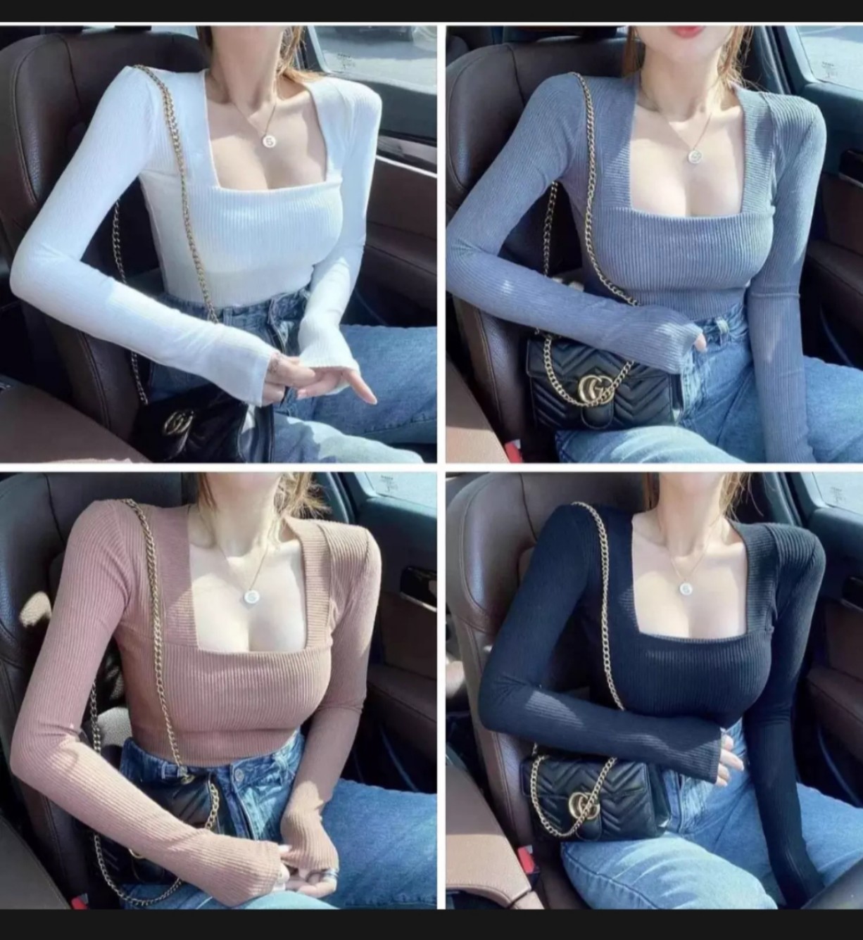 Áo croptop nữ ôm body cổ vuông tay dài, Croptop Nữ trơn màu dài tay cổ vuông, Áo crt nữ siêu ôm dáng-ACTDT01