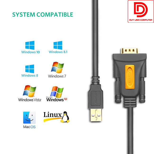 Cáp USB to Com RS232 DB9 chính hãng Ugreen 20210 dài 1m