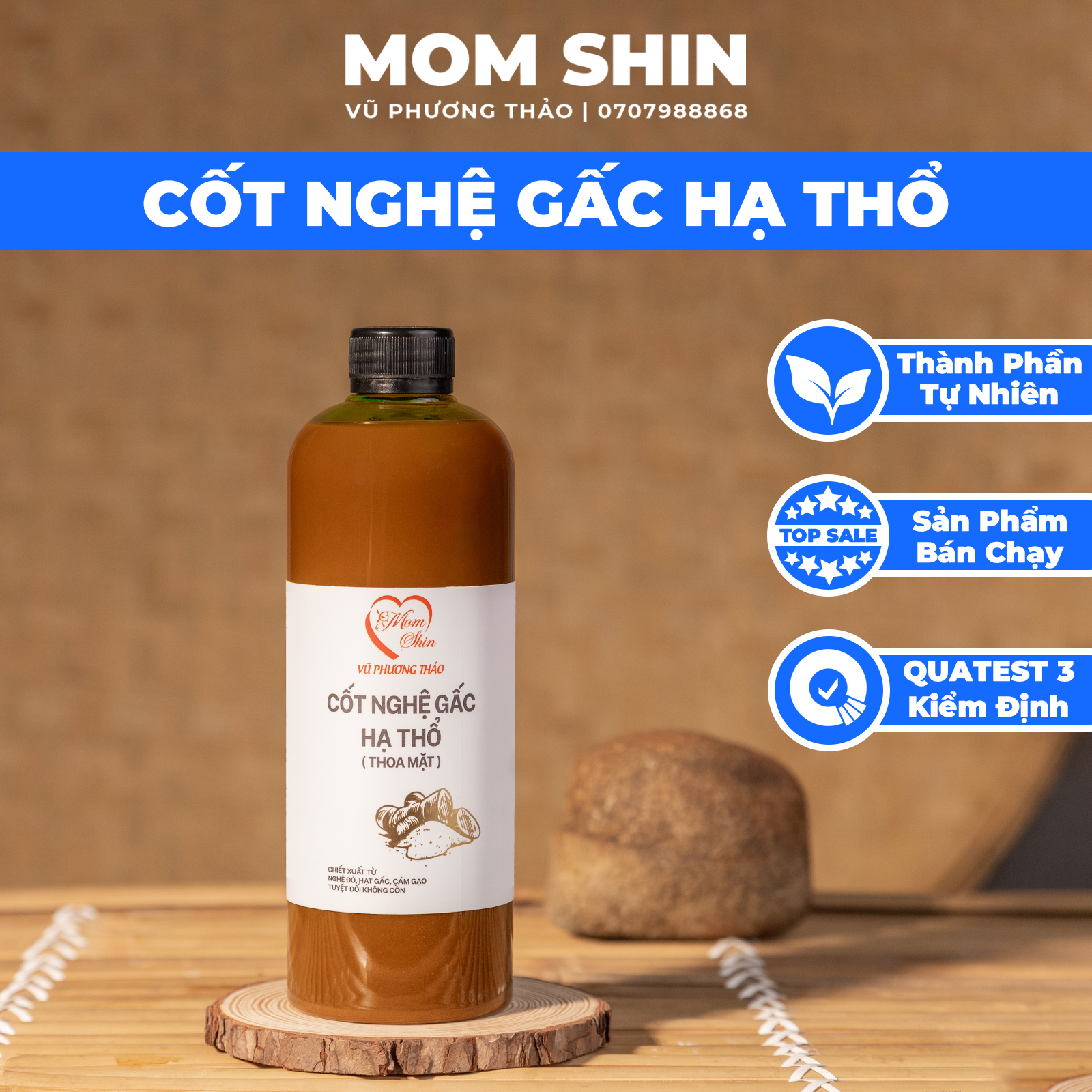Cốt nghệ gấc hạ thổ thoa mặt 500ml | vũ phương thảo mom shin | shop mẹ thảo | ở cữ mẹ shin min gin | momshin