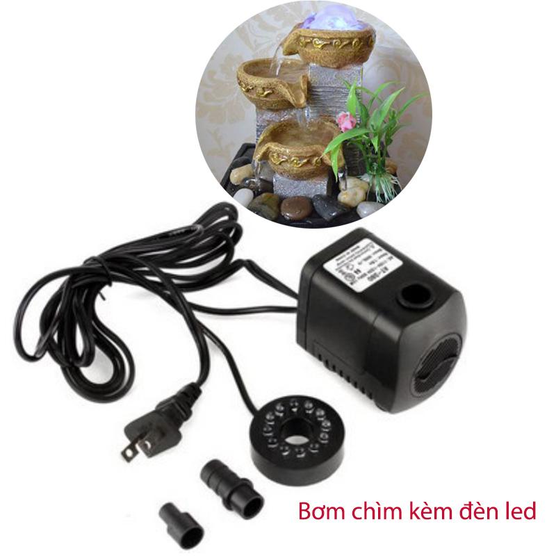 Máy bơm chìm 15W kèm đèn led nhiều màu cho đài phun nước mini, bể cảnh, tiểu cảnh AT380
