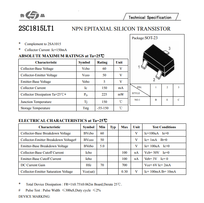 Transitor C1815 TO-92 SOT23 NPN 50V/150mA