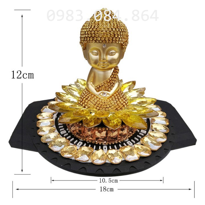 Tượng phật ngự đài sen pha lê để tablo ô tô - kèm đế đính đá