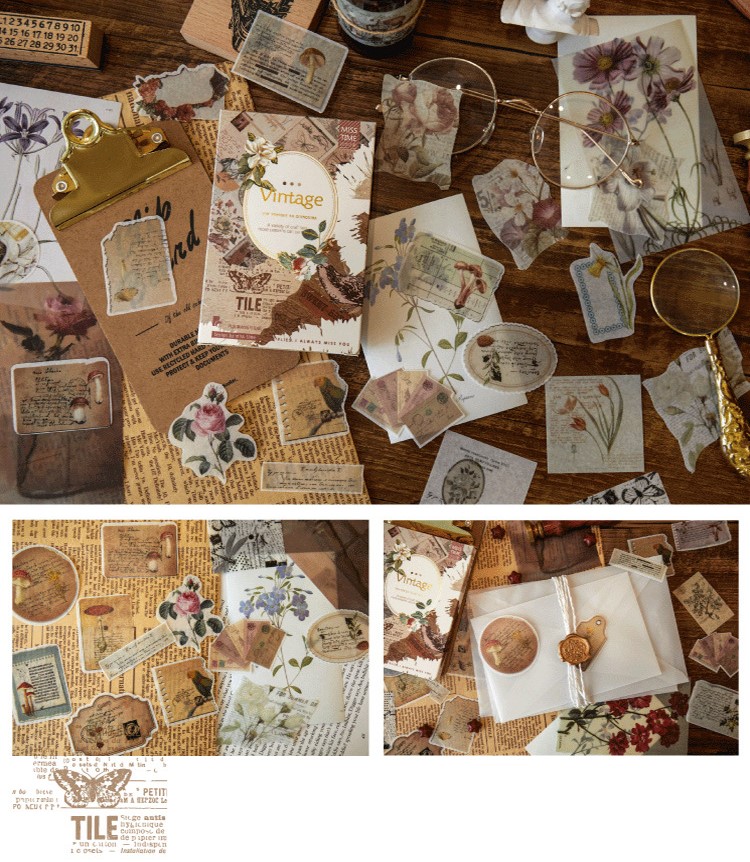 Bộ sticker trang trí sổ bullet journal retro cổ điển -Diary