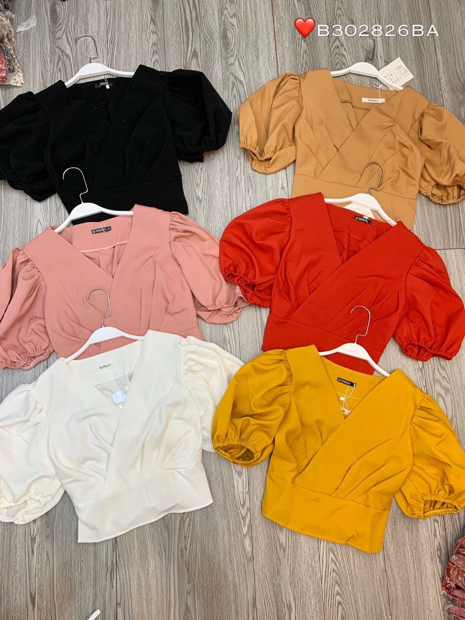 Áo voan kiểu đắp chéo cổ phồng vai cực chất TTSA0361