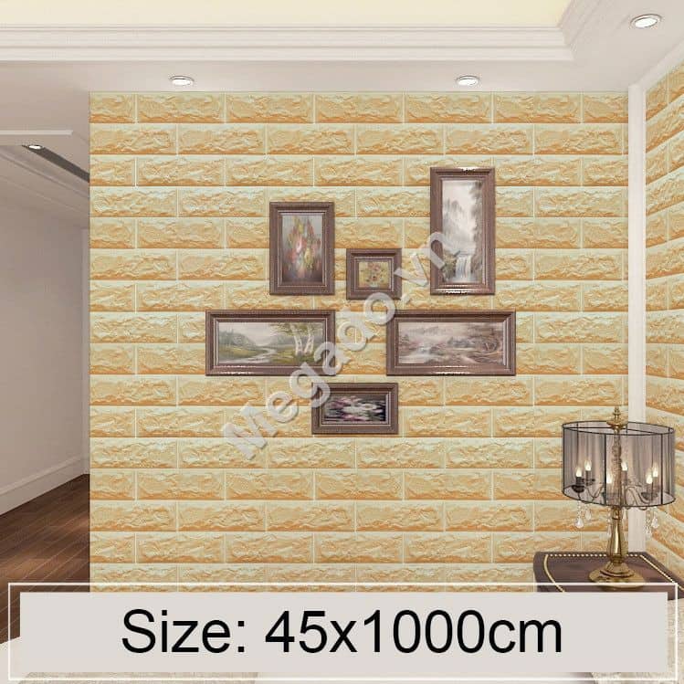 10m giấy dán tường gạch mầu cam ( cuộn dài 10m khổ rộng 45cm, giấy có keo sẵn)
