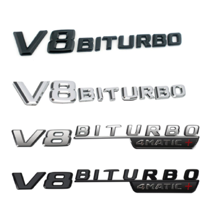 Bộ 2 Decal tem chữ V8-Biturbo-4Matic dán hông xe ô tô, xe hơi cao cấp Mercedes.-benz (Chất liệu nhựa ABS cao cấp, kích thước 20.5*2.6cm)