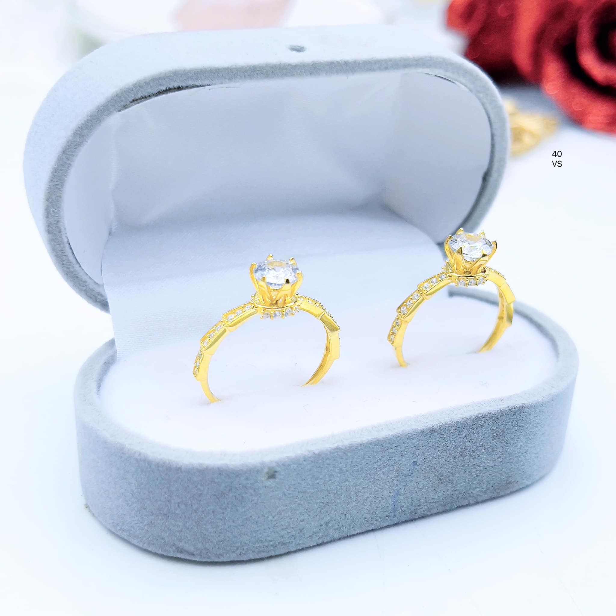 Nhẫn xoắn nữ vàng tây đính đá MS42