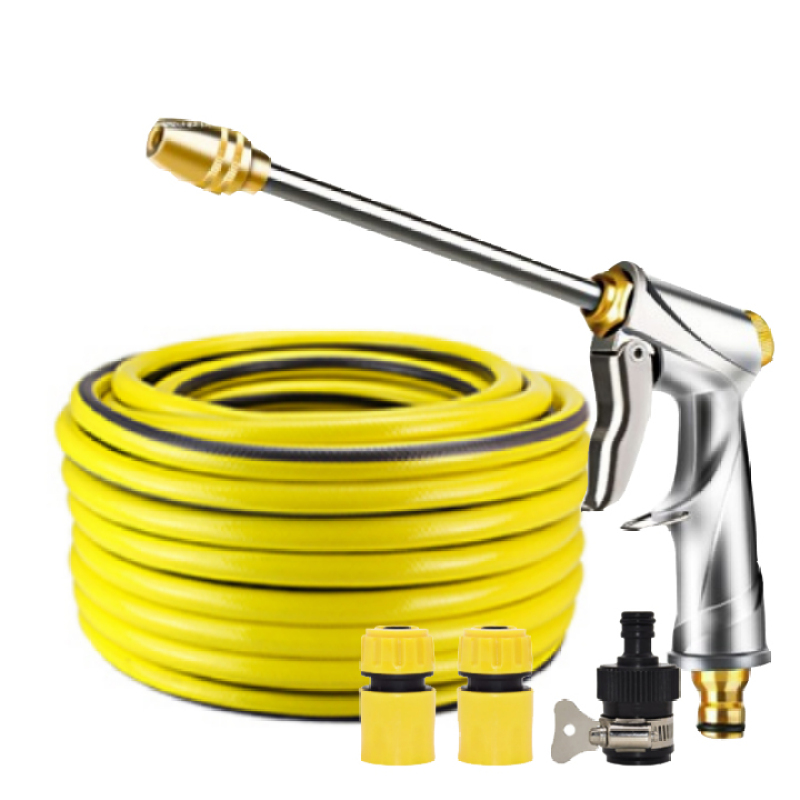 Vòi nước vòi phun nước rửa xe tưới cây tăng áp thông minh + bộ dây bơm nước 5m cao cấp TLG 701-2498 đầu đồng, cút, nối đen(vàng)
