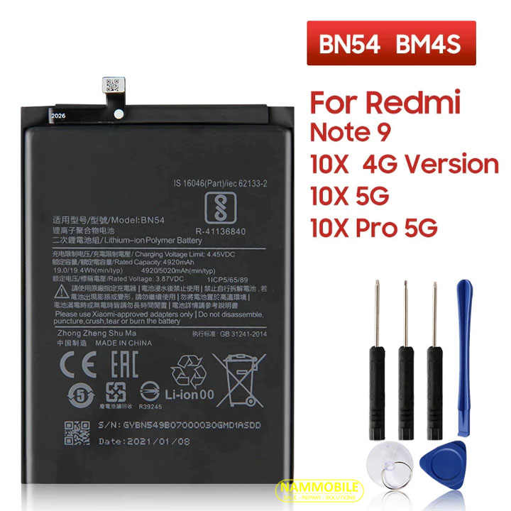 Original Xiaomi Redmi 9, Redmi Y9S, Redmi Note 9 Pro, Redmi Note 10 Pro, Redmi Note 9s, note9, 10x4G, 10x 5G, 10x pro 5G BN52-BN53-BN54-BN55 5020mAh battery