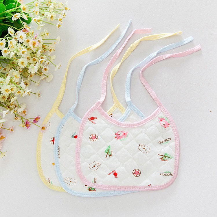 Yếm sơ sinh, yếm ăn dặm - yếm tròn coton 100% trần bông 3 lớp buộc dây cho bé