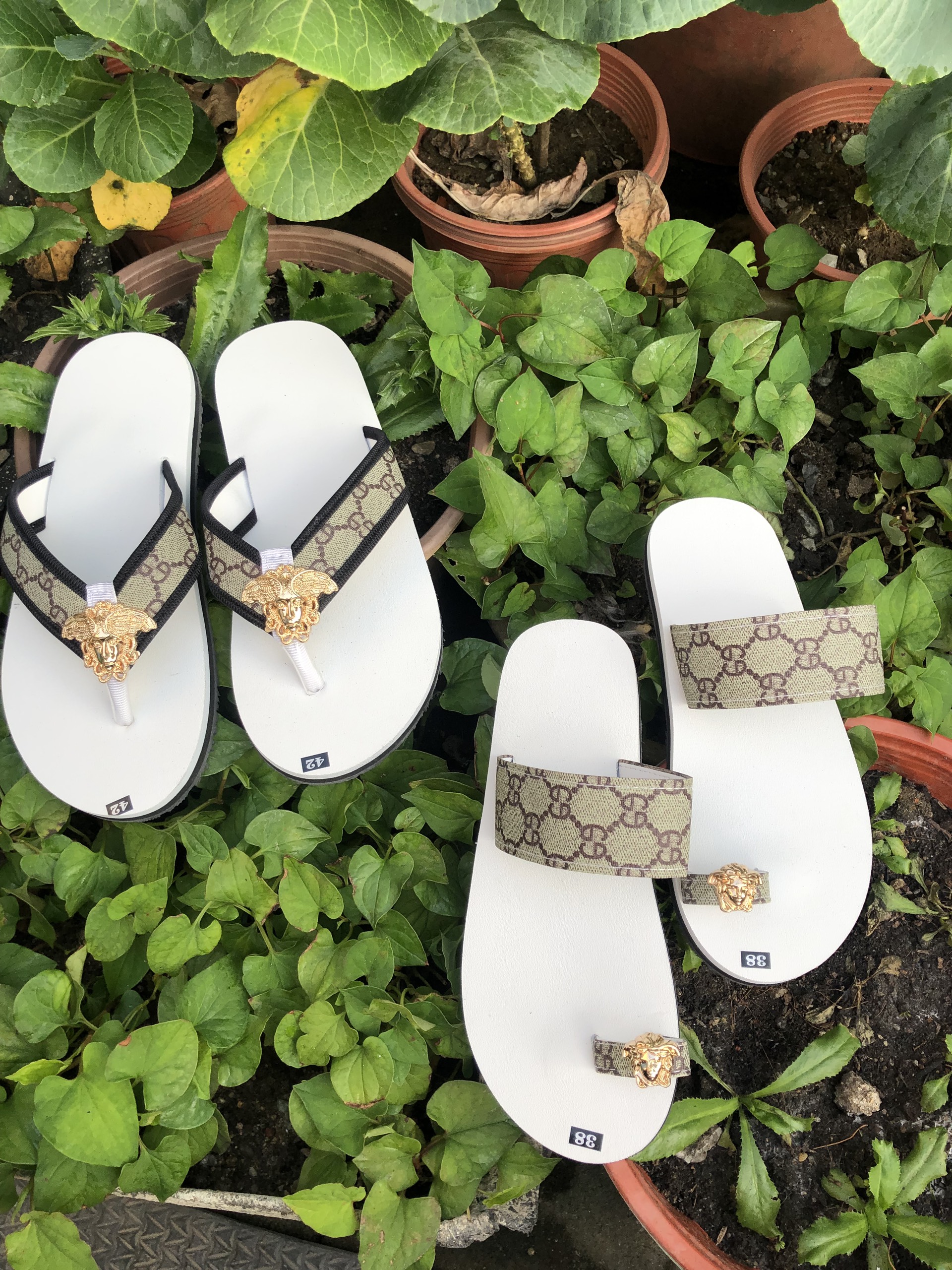 Combo dép sandal cặp đôi nam nữ xỏ ngón vang/trang